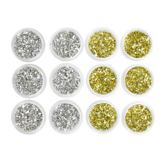Set 12 paiete decorative pentru unghii, aurii si argintii