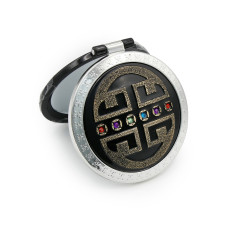Oglinda de poseta, rotunda, neagra cu pietre multicolore 4