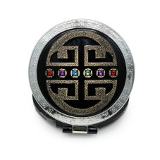 Oglinda de poseta, rotunda, neagra cu pietre multicolore 4