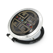 Oglinda de poseta, rotunda, neagra cu pietre multicolore 4