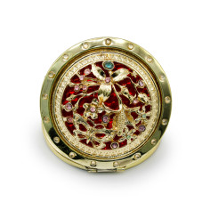 Oglinda de poseta, rotunda, pietre floare, aurie 19