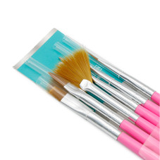 Set pensule manichiura, pentru pictura pe unghii, 6 piese, culoare roz