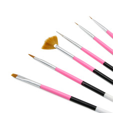 Set pensule manichiura, pentru pictura pe unghii, 6 piese, culoare roz