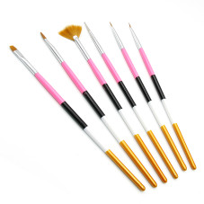 Set pensule manichiura, pentru pictura pe unghii, 6 piese, culoare roz
