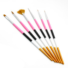 Set pensule manichiura, pentru pictura pe unghii, 6 piese, culoare roz