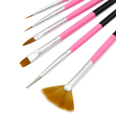 Set pensule manichiura, pentru pictura pe unghii, 6 piese, culoare roz