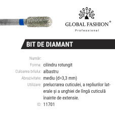 Cuticle diamond attachment, rounded cylinder 0.33 B