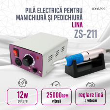 Pilă - freză electrică pentru manichiură și pedichiură, Lina ZS-211, 12W, 25000RPM, Gri