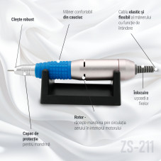 Pilă - freză electrică pentru manichiură și pedichiură, Lina ZS-211, 12W, 25000RPM, Gri