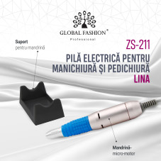 Pilă - freză electrică pentru manichiură și pedichiură, Lina ZS-211, 12W, 25000RPM, Gri