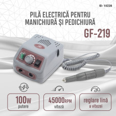 Freza electrica profesionala, pila electrica unghii, GF-219, Global Fashion, 100W, 45000 rpm, gri