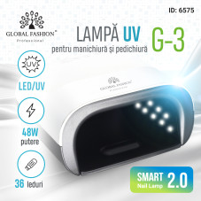 Lampa LED/UV profesionala G-3 pentru unghii semipermanente, 48W, Global Fashion, timer, senzor, alba
