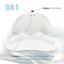 Lampa LED/UV profesionala SUN5, 48W, ecran digital, alba