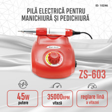 Pila electrica manichiura, ZS-603, 45W, 35000 rpm, culoare rosie