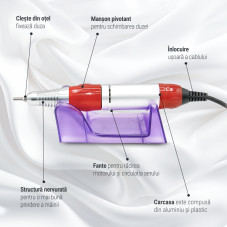 Pila electrica manichiura, ZS-603, 45W, 35000 rpm, culoare rosie