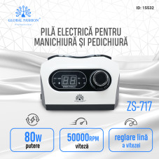 Pilă electrică pentru manichiură și pedichiură Global Fashion 50000 rpm 80W, ZS-717- Alb