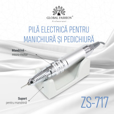 Pilă electrică pentru manichiură și pedichiură Global Fashion 50000 rpm 80W, ZS-717- Alb