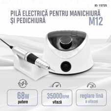 Freza Electrica Profesionala M12, Pila electrica manichiura, Global Fashion, 68W, 35000 rpm, Alba