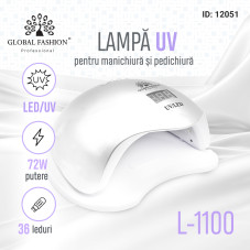 Lampa LED/UV L-1100 pentru manichiura, Global Fashion, 72W, activare cu senzori, argintie