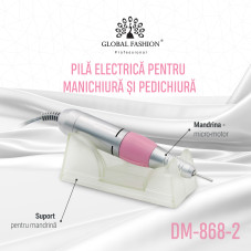 Pila electrica de unghii DM-868-2, Global Fashion, 65W, 35000 rpm, Roz