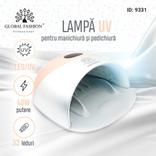 Lampa profesionala unghii LED/UV G8 pentru manichiura, Global Fashion, 48W, ecran digital, timer, culoare piersica