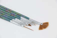 A set of brushes for drawing 6 pcs, green with roses