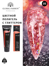 Цветной полигель с глиттером 05, Global Fashion, 30 гр