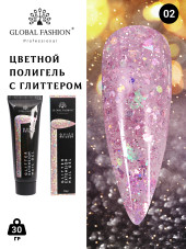 Цветной полигель с глиттером 02, Global Fashion, 30 гр