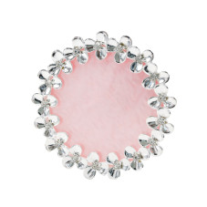 Round stone palette with flowers and stones, (pink + silver edging)