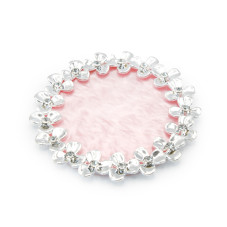 Round stone palette with flowers and stones, (pink + silver edging)