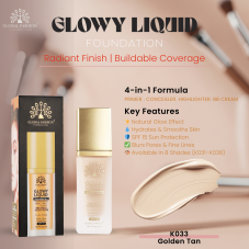 Тональная основа Global Fashion, Glowy Liquid Foundation 4in1:Primer+Concealer+Highlighter+BB cream, SPF 15, K033,Golden Tan