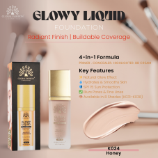 Тональная основа Global Fashion, Glowy Liquid Foundation 4in1:Primer+Concealer+Highlighter+BB cream, SPF 15, K034,Honey