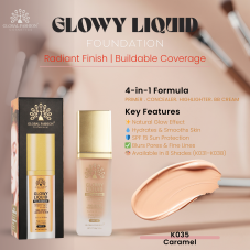 Тональная основа Global Fashion, Glowy Liquid Foundation 4in1:Primer+Concealer+Highlighter+BB cream, SPF 15, K035,Caramel