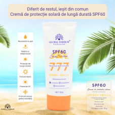 Cremă de protecție solară, Global Fashion, SPF 60+ PA+++, 50 g
