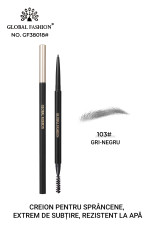 Creion de sprâncene rezistent la apă cu textură foarte fină, Global Fashion, GF38018, #103 Black Gray