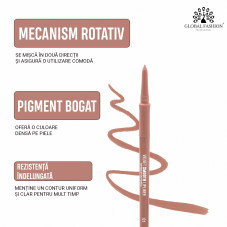 Creion-gel de buze, Global Fashion, velvet smooth lipliner, 01