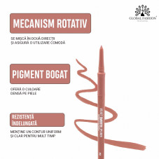 Creion-gel de buze, Global Fashion, velvet smooth lipliner, 02