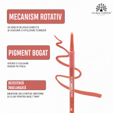 Creion-gel de buze, Global Fashion, velvet smooth lipliner, 03