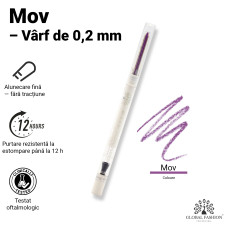 Creion de ochi moale, gel, Global Fashion, Purple cu sclipici