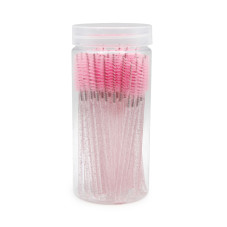 Щіточки нейлонові гвинтоподібні для розчісування вій та брів, 100 шт  рожеві блискучі
