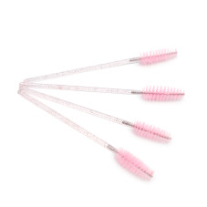 Щіточки нейлонові гвинтоподібні для розчісування вій та брів, 100 шт  рожеві блискучі