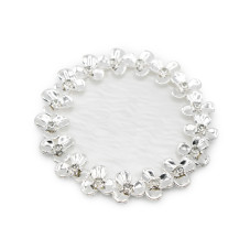 Round stone palette with flowers and stones, (white + silver edging)