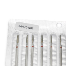 Алмазная насадка для кутикулы, пламя закруглённое, красная насечка 244-018R