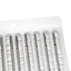 Diamond Nail Drill Bit for Cuticles, Flame Shape with Blunt Tip, Red Groove, 244/025R