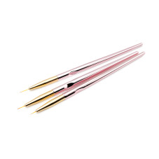 Fine Detail Brush Set for Nail Art, sizes 0, 00, 000, 3 pcs, pink