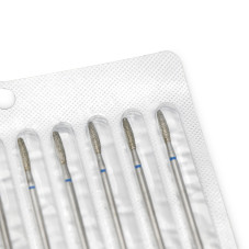 Diamond Nail Drill Bit for Cuticles, Flame Shape with Blunt Tip, Blue Groove, 244/025B