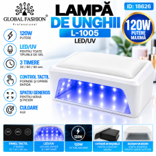 Lampă de unghii LED/UV, Global Fashion, cu cotieră L-1005, 120W, alb