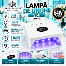 Lampa unghii S50, Led/UV, 54W, Alba