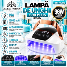 Lampă pentru unghii Led/uv 96W cu afișaj, Cordless Rechargeable S90 plus