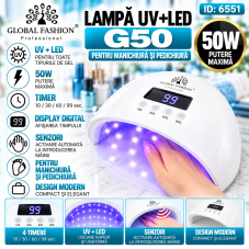 Lampa UV+LED G50 pentru uscat unghii, Global Fashion, 50W, activare cu senzori, display, timer